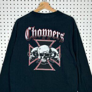 West Coast Choppers Skull Y2K Long Sleeve T Shirt Size Large Vintage Black Biker